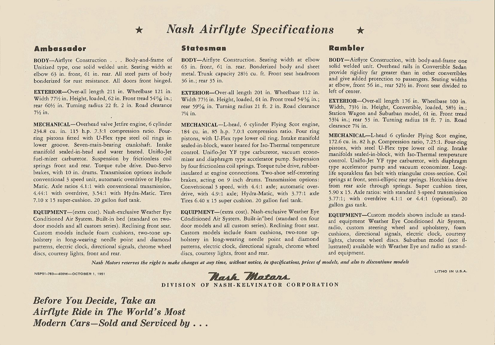 1951 Nash Airflyte Brochure Page 3